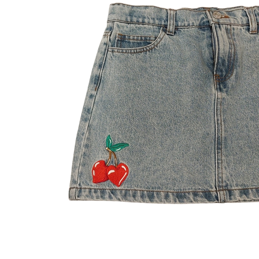 Forever 21 Girls Blue Jean Shorts - Size 13/14, Hearts & Cherries Design - Picture 5 of 7